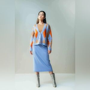 100% Cashmere Stylish Blue Midi Skirt for Women